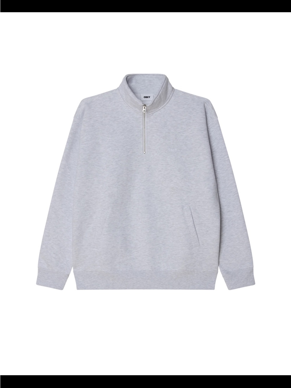 OBEY mens WORKS BOLD MOCKNECK ash gray crew sweater half zip sweatshirt large